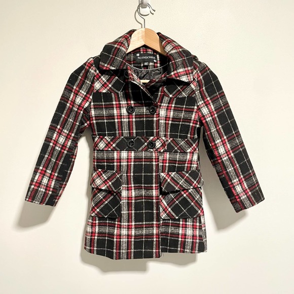 Rothschild Girls Hooded Tartan Plaid Pea Coat Double Breasted Jacket Size 6/6X - Picture 6 of 10